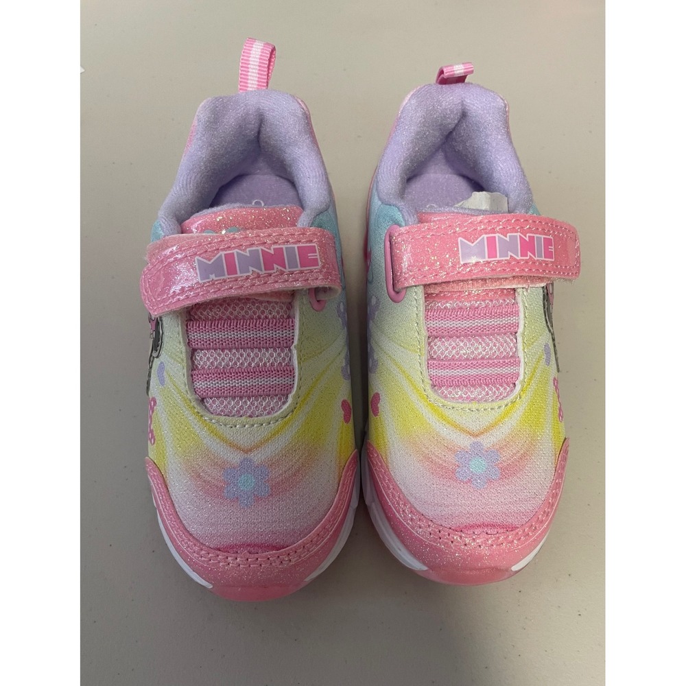 Disney Minnie Mouse Girls Light Up Sneakers Pink Pastel Glitter Size 8